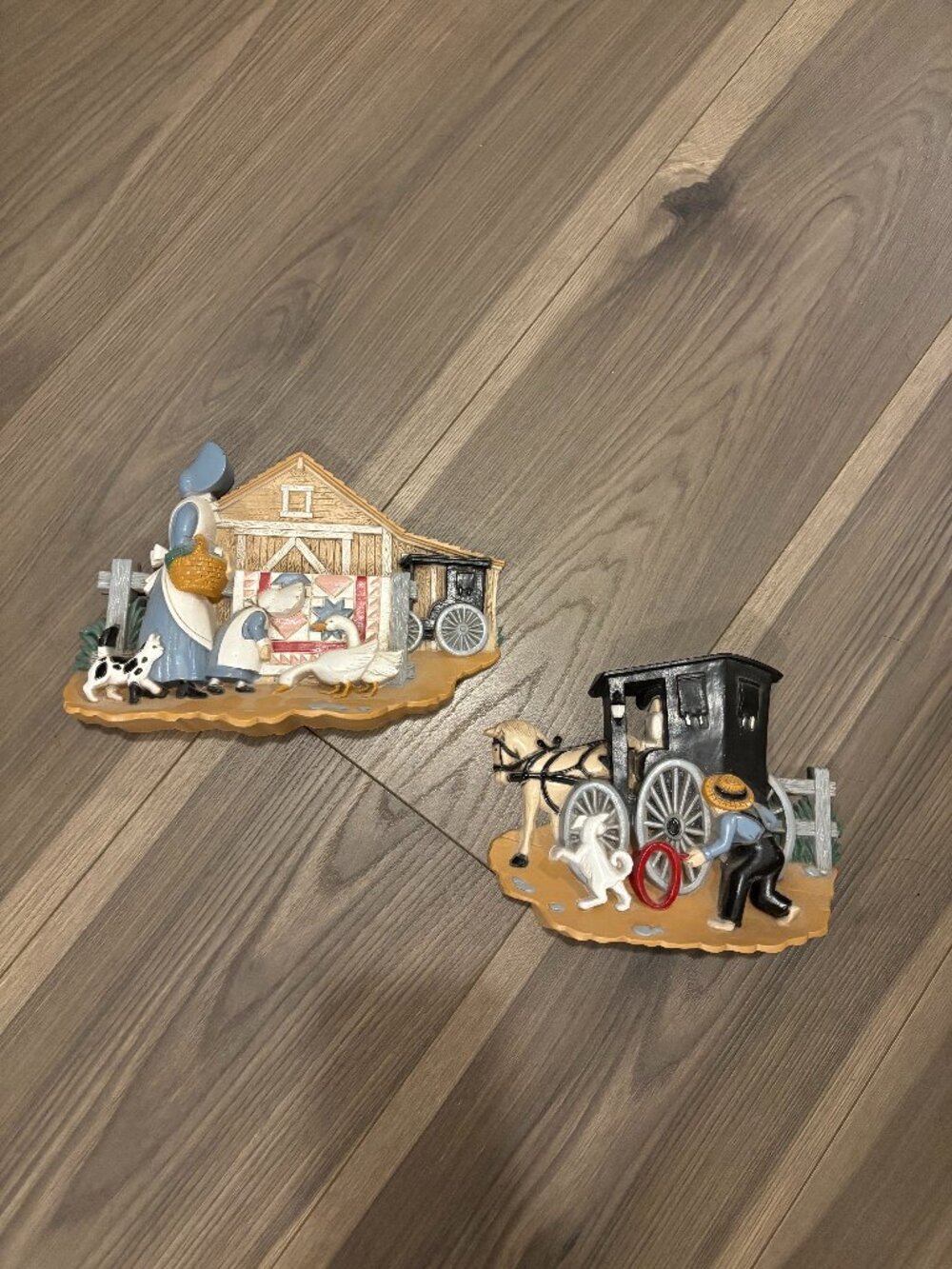 Set of 2 Vintage Burwood Products Amish Country Wall Plaques 90's ~ Farm Life